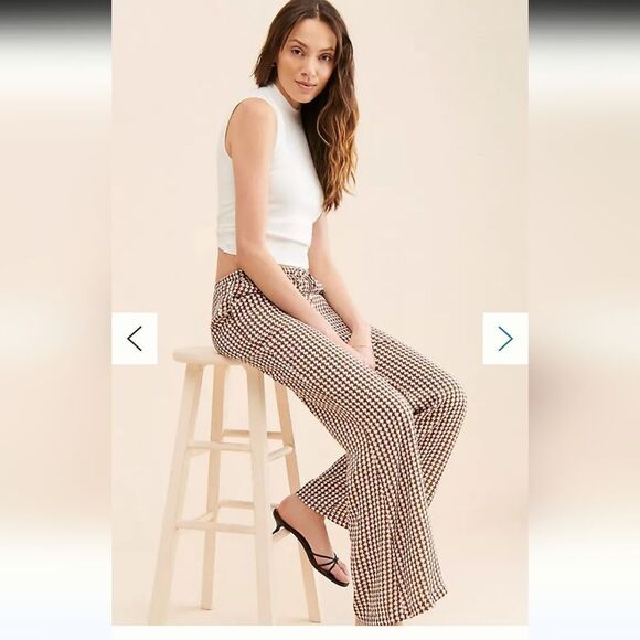 CHARLIE HOLIDAY LOLA HOUNDSTOOTH FLARE PANTS LINED SIZE XS/2 - Picture 4 of 12